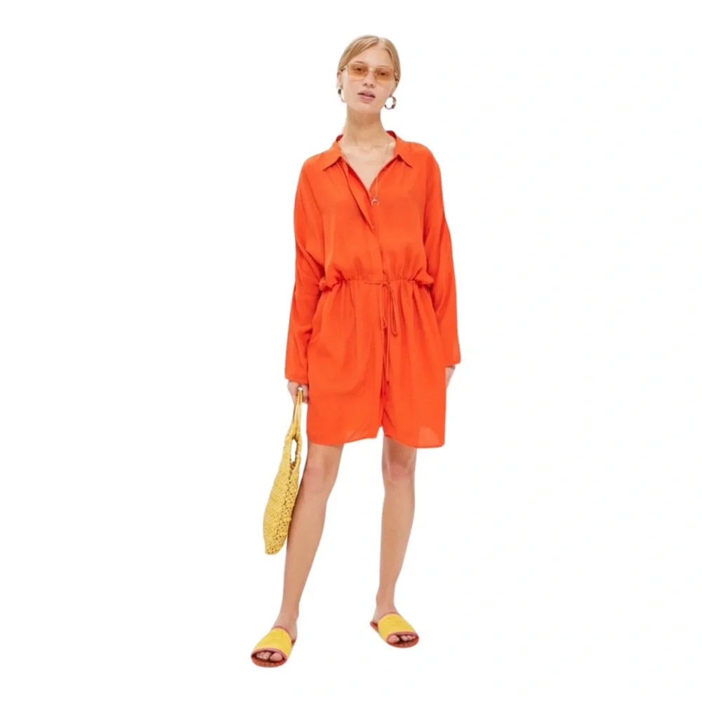 TOPSHOP Orange Tunic Shirt Dress with Drawstring Waist | Size 10 US - Picture 1 of 8